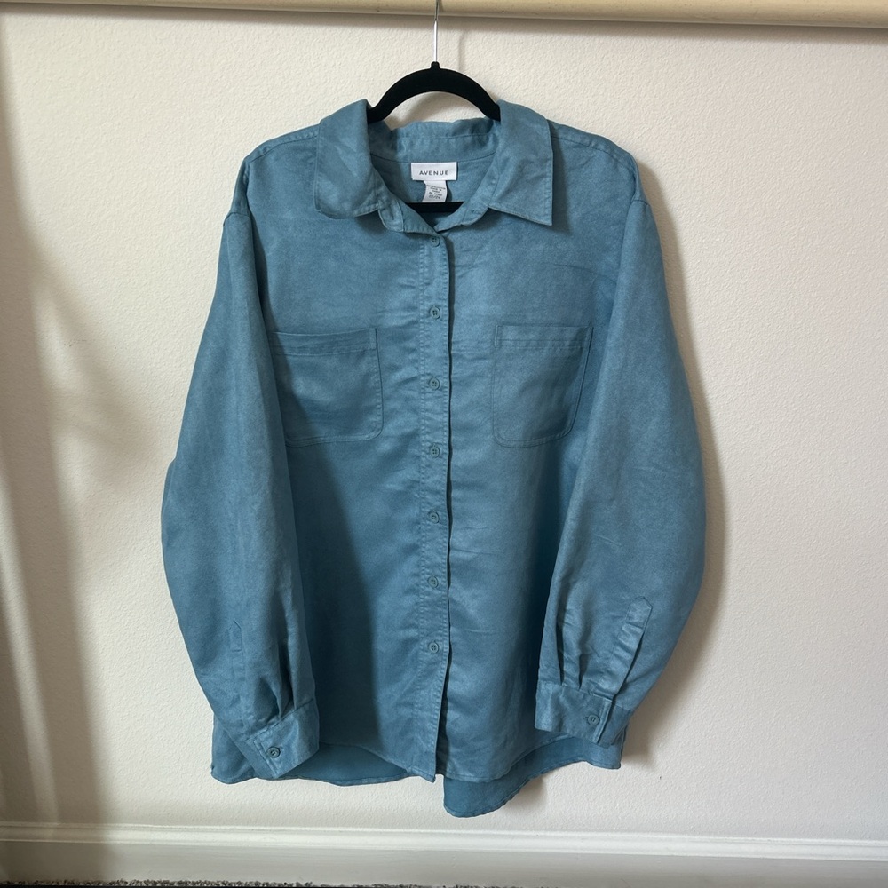 Women’s Blue Suede Button-Up Shirt